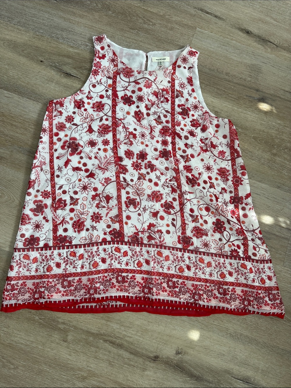Max Studio White Tank Top with Red Floral Print